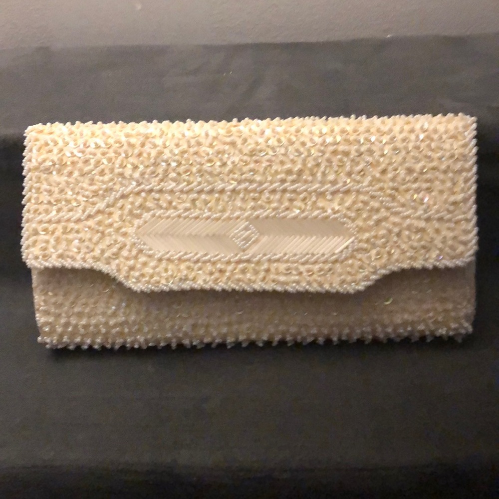 Vintage Ivory Sequin Clutch Purse Handbag